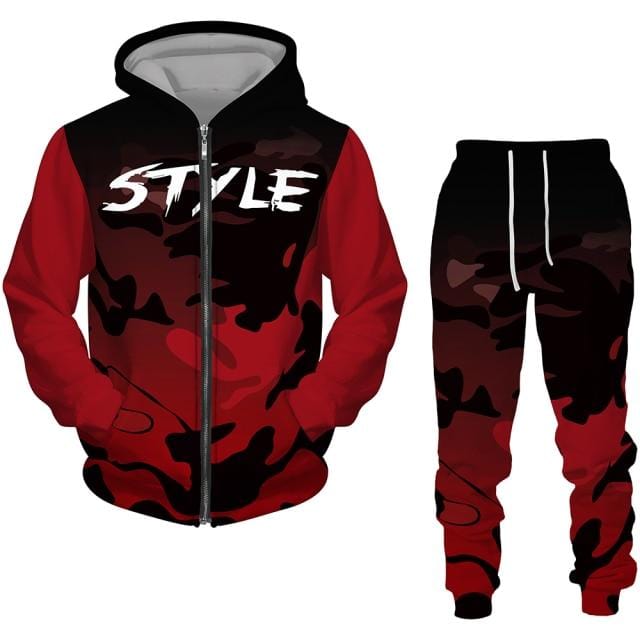 Men's Camouflage Zipper Hoodie Tracksuit Set