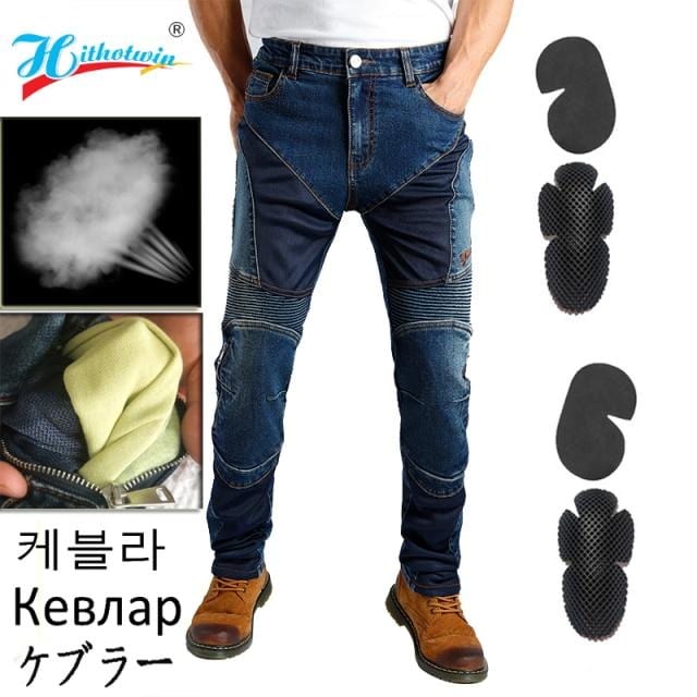 Men's Aramid Motorcycle Protective Riding Jeans Black Blue