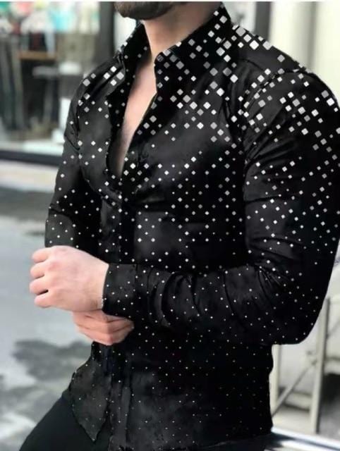 Men's Long Sleeve Printed Vintage Button Shirt