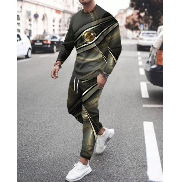 Spring Autumn Two-Piece Men Sport Suit T-Shirt Men's Fashion Print Hip Hop Streetwear Leisure Men's Sportswear2021 Casual New