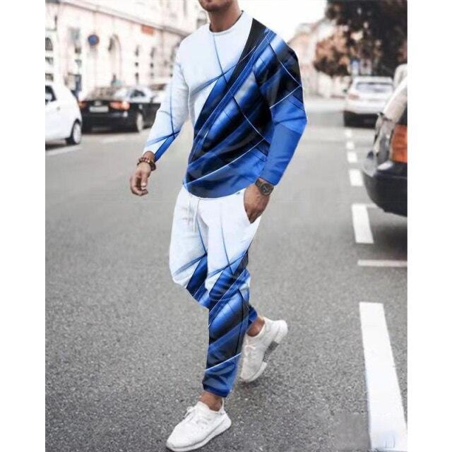 Spring Autumn Two-Piece Men Sport Suit T-Shirt Men's Fashion Print Hip Hop Streetwear Leisure Men's Sportswear2021 Casual New
