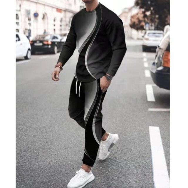 Spring Autumn Two-Piece Men Sport Suit T-Shirt Men's Fashion Print Hip Hop Streetwear Leisure Men's Sportswear2021 Casual New