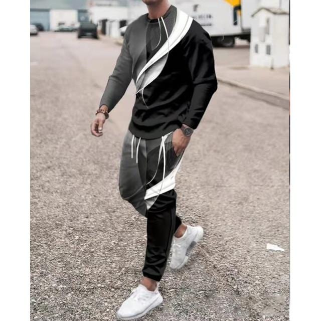 Spring Autumn Two-Piece Men Sport Suit T-Shirt Men's Fashion Print Hip Hop Streetwear Leisure Men's Sportswear2021 Casual New