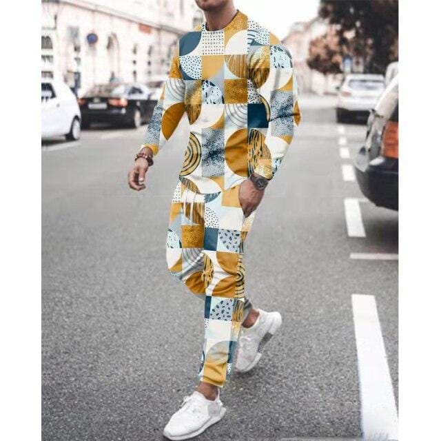 Spring Autumn Two-Piece Men Sport Suit T-Shirt Men's Fashion Print Hip Hop Streetwear Leisure Men's Sportswear2021 Casual New