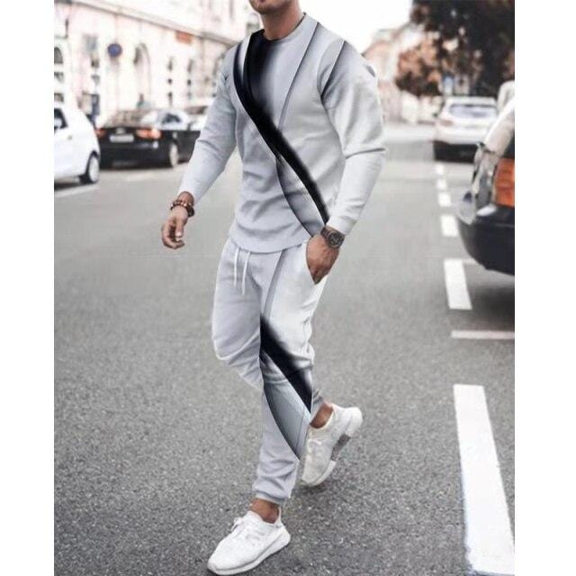 Spring Autumn Two-Piece Men Sport Suit T-Shirt Men's Fashion Print Hip Hop Streetwear Leisure Men's Sportswear2021 Casual New