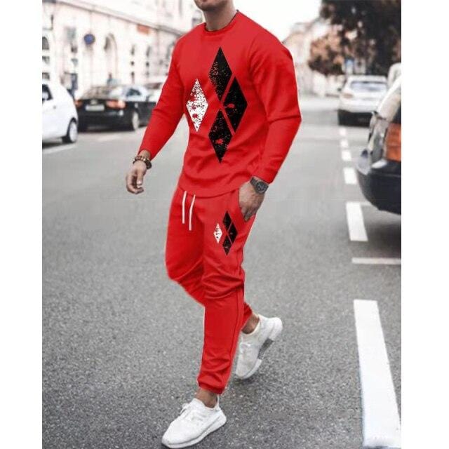 Spring Autumn Two-Piece Men Sport Suit T-Shirt Men's Fashion Print Hip Hop Streetwear Leisure Men's Sportswear2021 Casual New