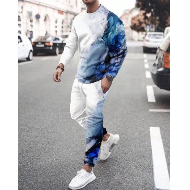 Spring Autumn Two-Piece Men Sport Suit T-Shirt Men's Fashion Print Hip Hop Streetwear Leisure Men's Sportswear2021 Casual New