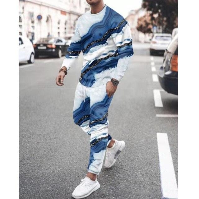 Spring Autumn Two-Piece Men Sport Suit T-Shirt Men's Fashion Print Hip Hop Streetwear Leisure Men's Sportswear2021 Casual New