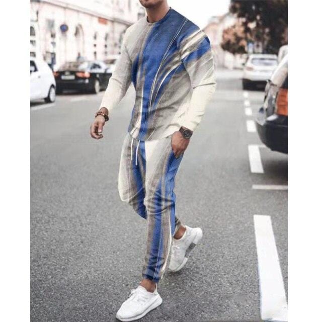 Spring Autumn Two-Piece Men Sport Suit T-Shirt Men's Fashion Print Hip Hop Streetwear Leisure Men's Sportswear2021 Casual New