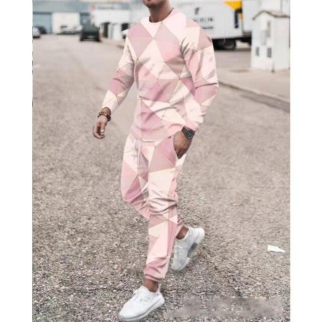 Spring Autumn Two-Piece Men Sport Suit T-Shirt Men's Fashion Print Hip Hop Streetwear Leisure Men's Sportswear2021 Casual New