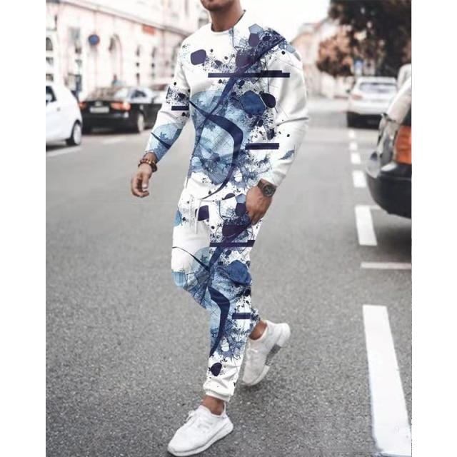 Spring Autumn Two-Piece Men Sport Suit T-Shirt Men's Fashion Print Hip Hop Streetwear Leisure Men's Sportswear2021 Casual New