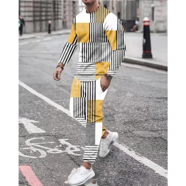 Spring Autumn Two-Piece Men Sport Suit T-Shirt Men's Fashion Print Hip Hop Streetwear Leisure Men's Sportswear2021 Casual New