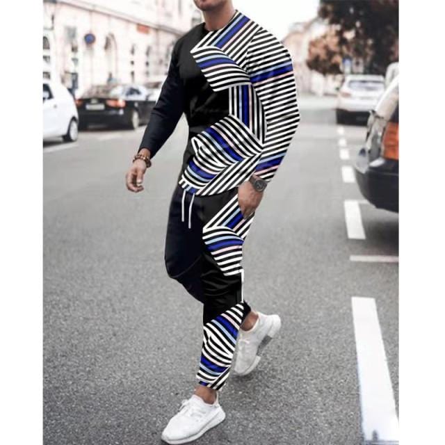 Spring Autumn Two-Piece Men Sport Suit T-Shirt Men's Fashion Print Hip Hop Streetwear Leisure Men's Sportswear2021 Casual New