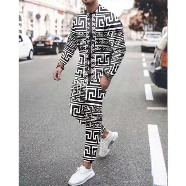 Spring Autumn Two-Piece Men Sport Suit T-Shirt Men's Fashion Print Hip Hop Streetwear Leisure Men's Sportswear2021 Casual New