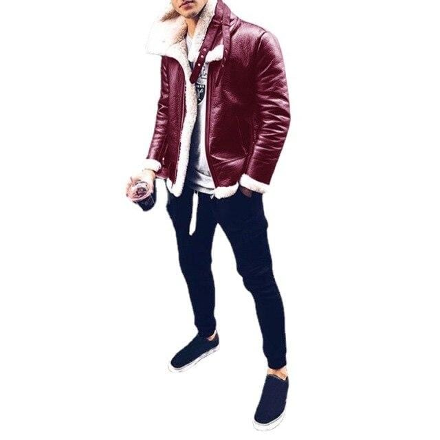 Men's Vintage Turn-Down Collar Leather Winter Jacket