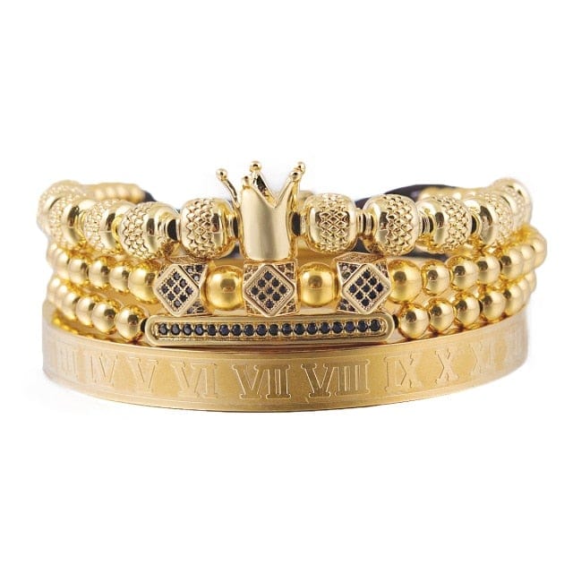4pcs/set Luxury Royal King bracelet set stainless steel beads cz charms Roman bangle men bracelets & bangles for men jewelry