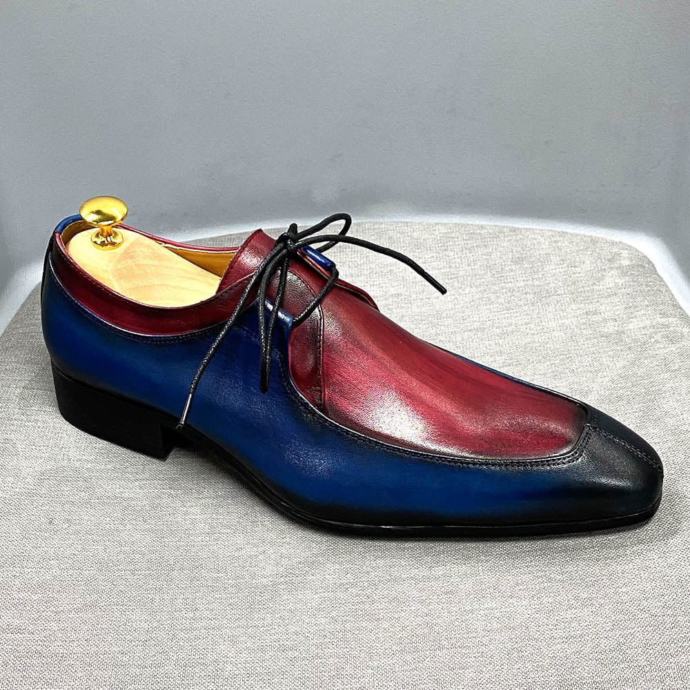 Men's Square Toe Genuine Cow Leather Oxford Dress Shoes