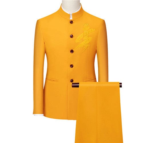 Fashion Men Retro Party 2 Piece Set Blazer Pants Luxury Embroidery Men Tang Suit Jacket Trousers Plus Size M-6XL 2 Pcs