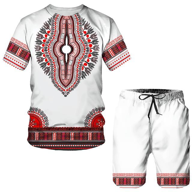 Unisex 3D African Print T-Shirt and Shorts Tracksuit Set, Summer