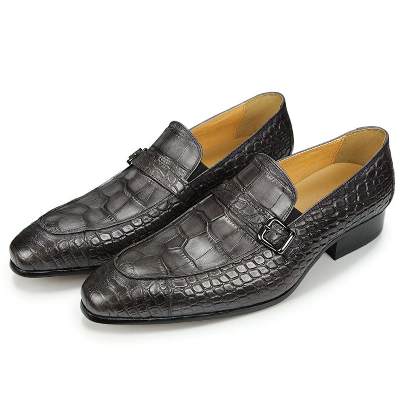Men's Alligator Print Leather Slip-On Dress Loafers