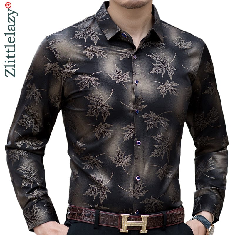 Men's Slim Fit Maple Leaf Long Sleeve Dress Shirt