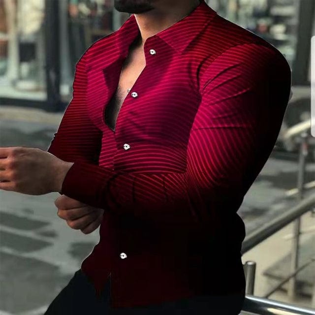 Luxus-Herrenhemd mit Umlegekragen und Knopfleiste, lässiges Designerhemd mit Streifenprint, langärmeliges Oberteil, Herrenbekleidung, Party-Cardigan