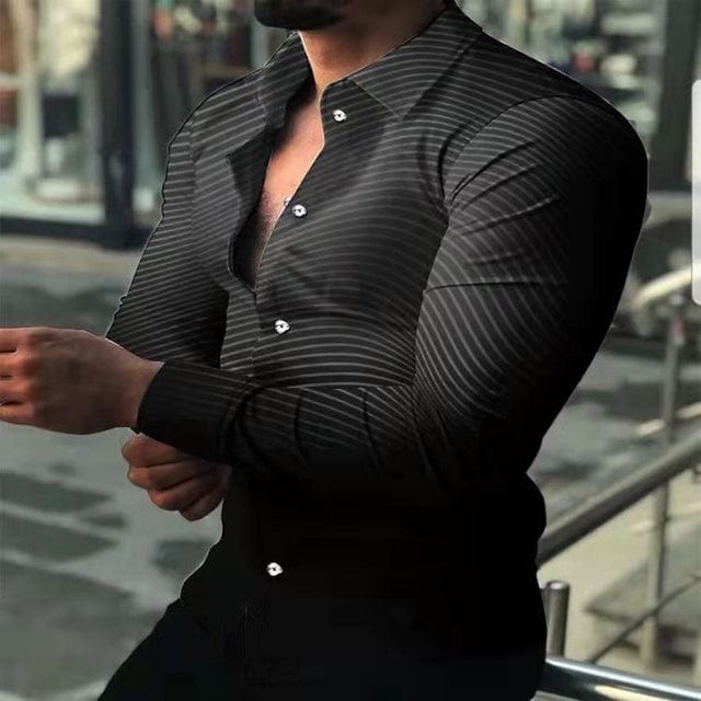 Luxus-Herrenhemd mit Umlegekragen und Knopfleiste, lässiges Designerhemd mit Streifenprint, langärmeliges Oberteil, Herrenbekleidung, Party-Cardigan