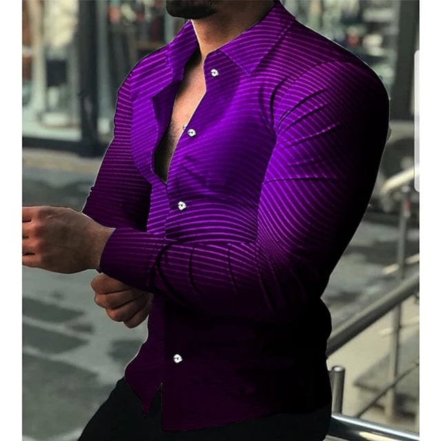 Luxus-Herrenhemd mit Umlegekragen und Knopfleiste, lässiges Designerhemd mit Streifenprint, langärmeliges Oberteil, Herrenbekleidung, Party-Cardigan