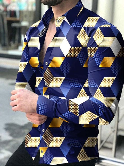 Luxus-Herrenhemd mit Umlegekragen und Knopfleiste, lässiges Designerhemd mit Streifenprint, langärmeliges Oberteil, Herrenbekleidung, Party-Cardigan