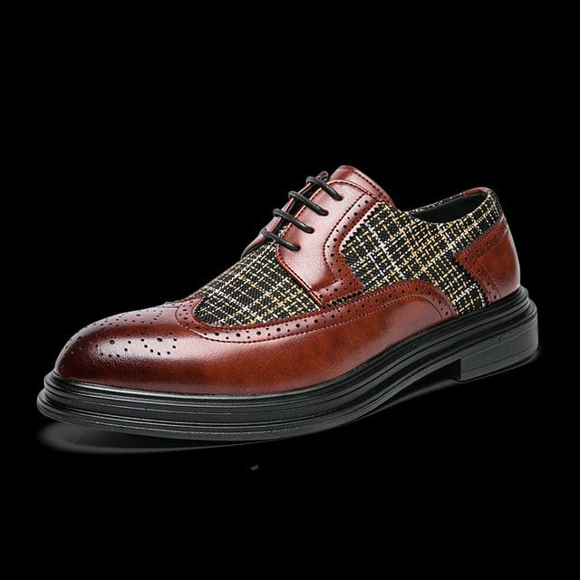 Men's Color Block Oxford Brooch Carved Leather Dress Shoes