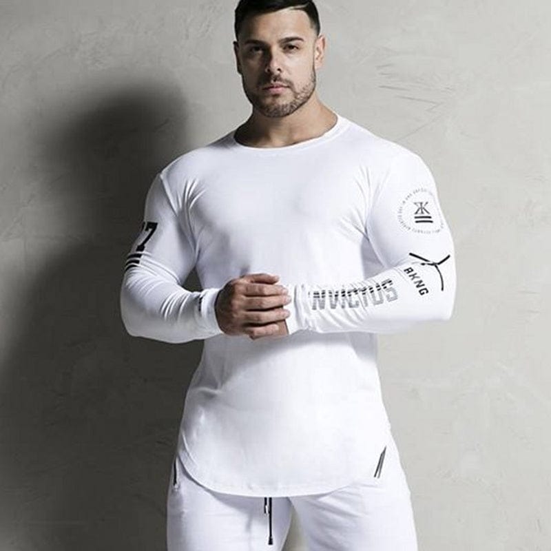 Men's Skinny Long-Sleeve Gym Fitness Workout T-Shirt