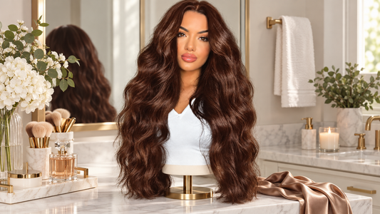 Human hair lace front wig on a mannequin head for care and maintenance