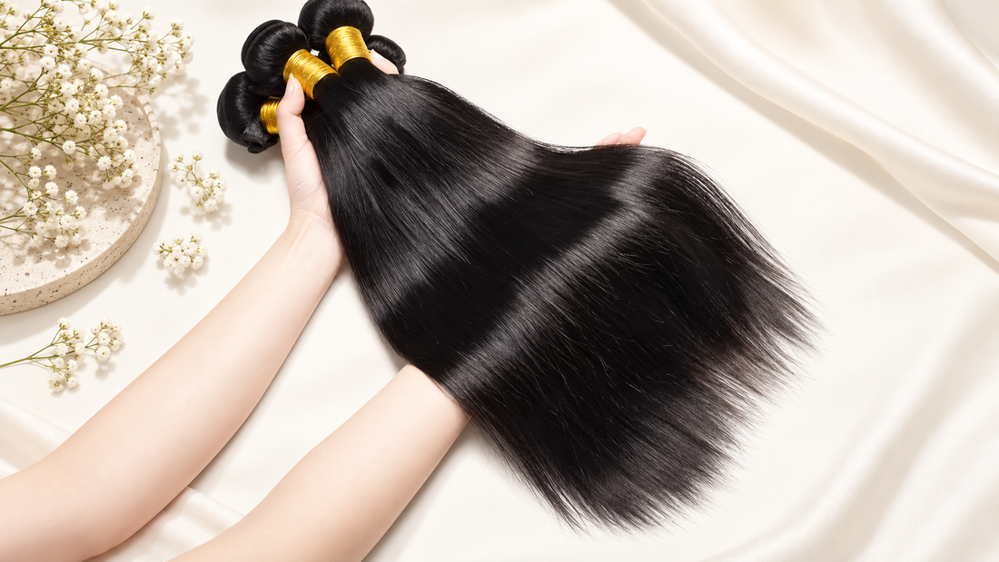 Glossy bone straight human hair detail