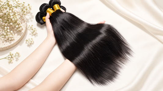 Glossy bone straight human hair detail