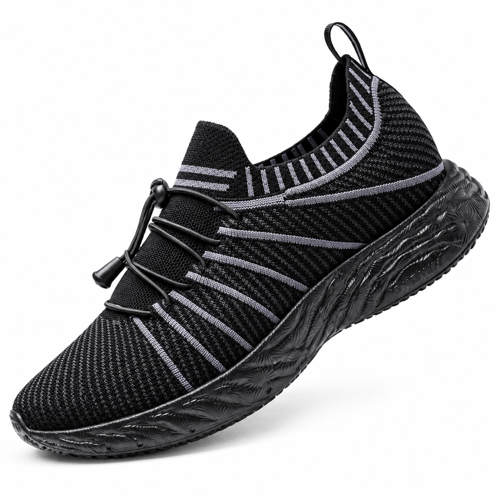 Men's black waterproof mesh slip-on running trainers clean product photo
