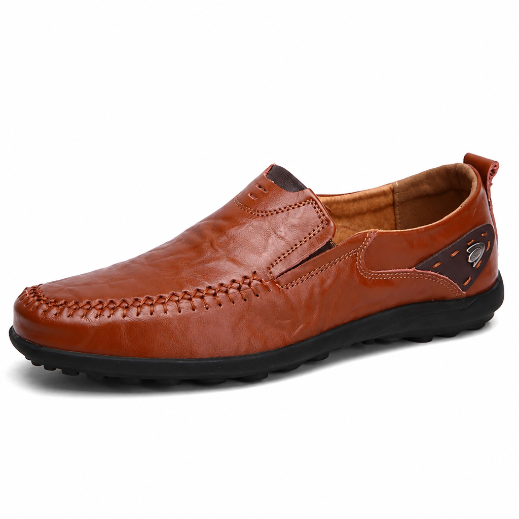 Men's genuine leather soft driving moccasin loafers brown