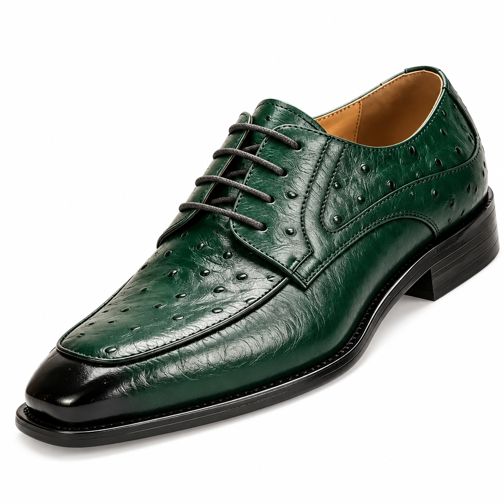 Ostrich leather formal shoe heel view