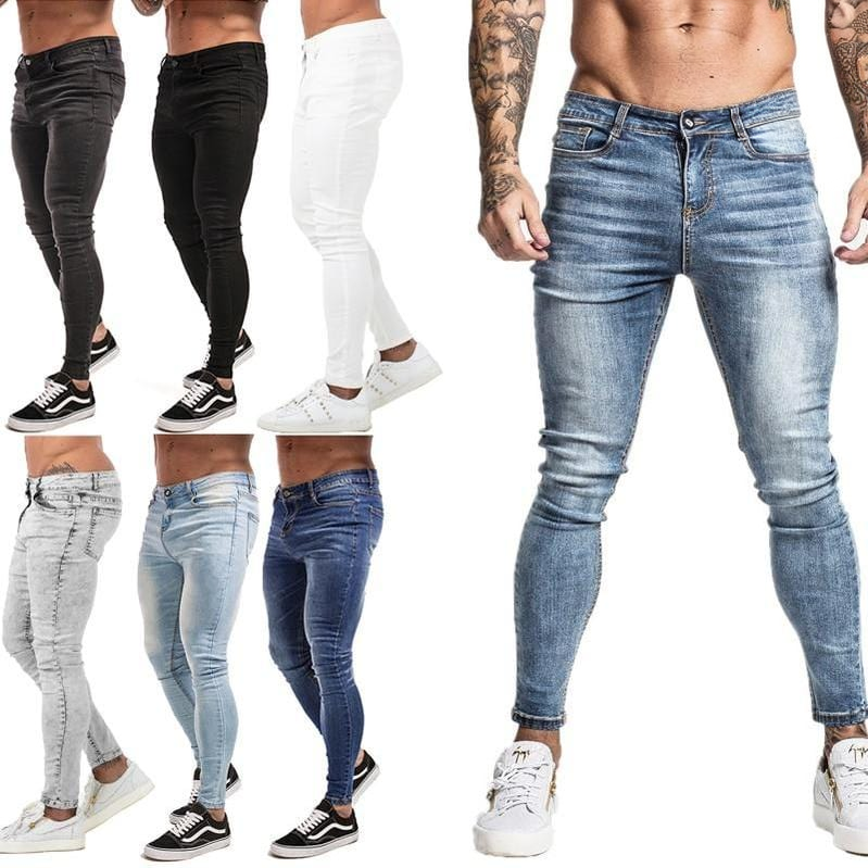 Men's skinny stretch elastic waist ripped denim jeans multi color clean product photo
