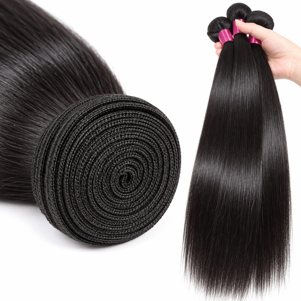 Brazilian straight hair bundles texture close-up