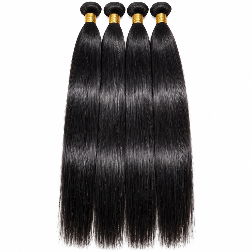 Bone straight human hair bundles hanging full length