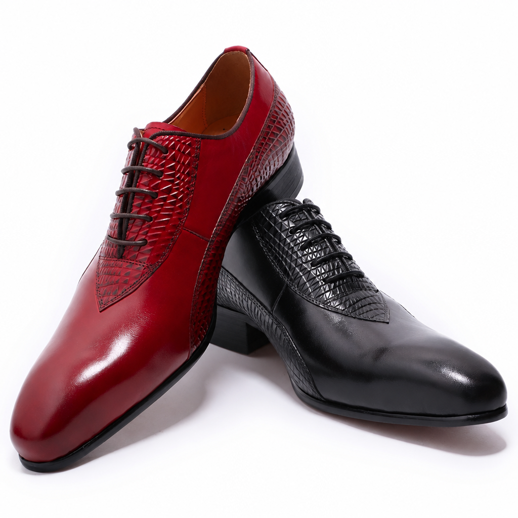 Men's genuine leather pointed toe black red oxford dress shoes