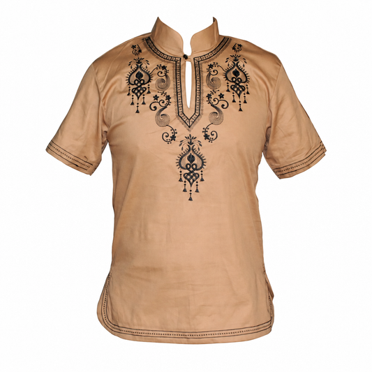 Men's embroidered dashiki top vintage tribal blouse beige
