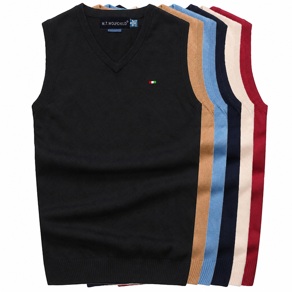 Men's cotton casual sleeveless knitted vest pullover black multi color