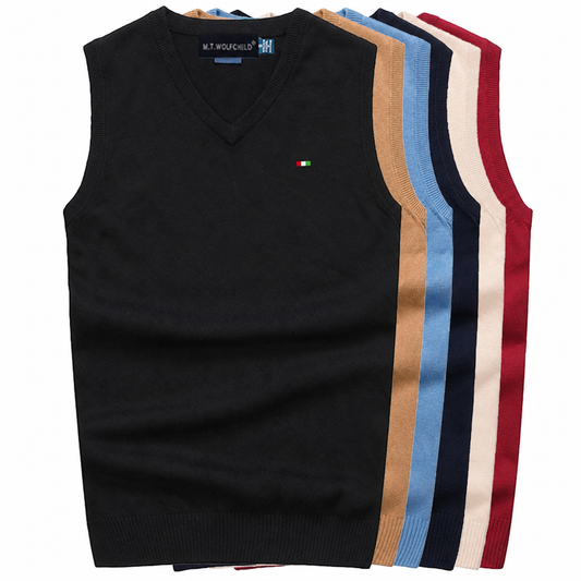 Men's cotton casual sleeveless knitted vest pullover black multi color