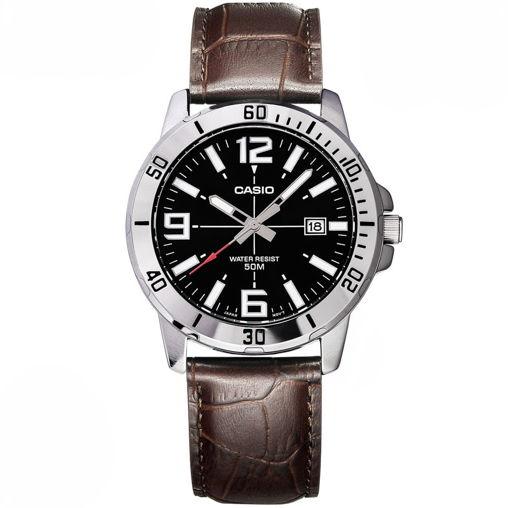 Men's quartz sport waterproof luminous wrist watch brown strap clean product photo