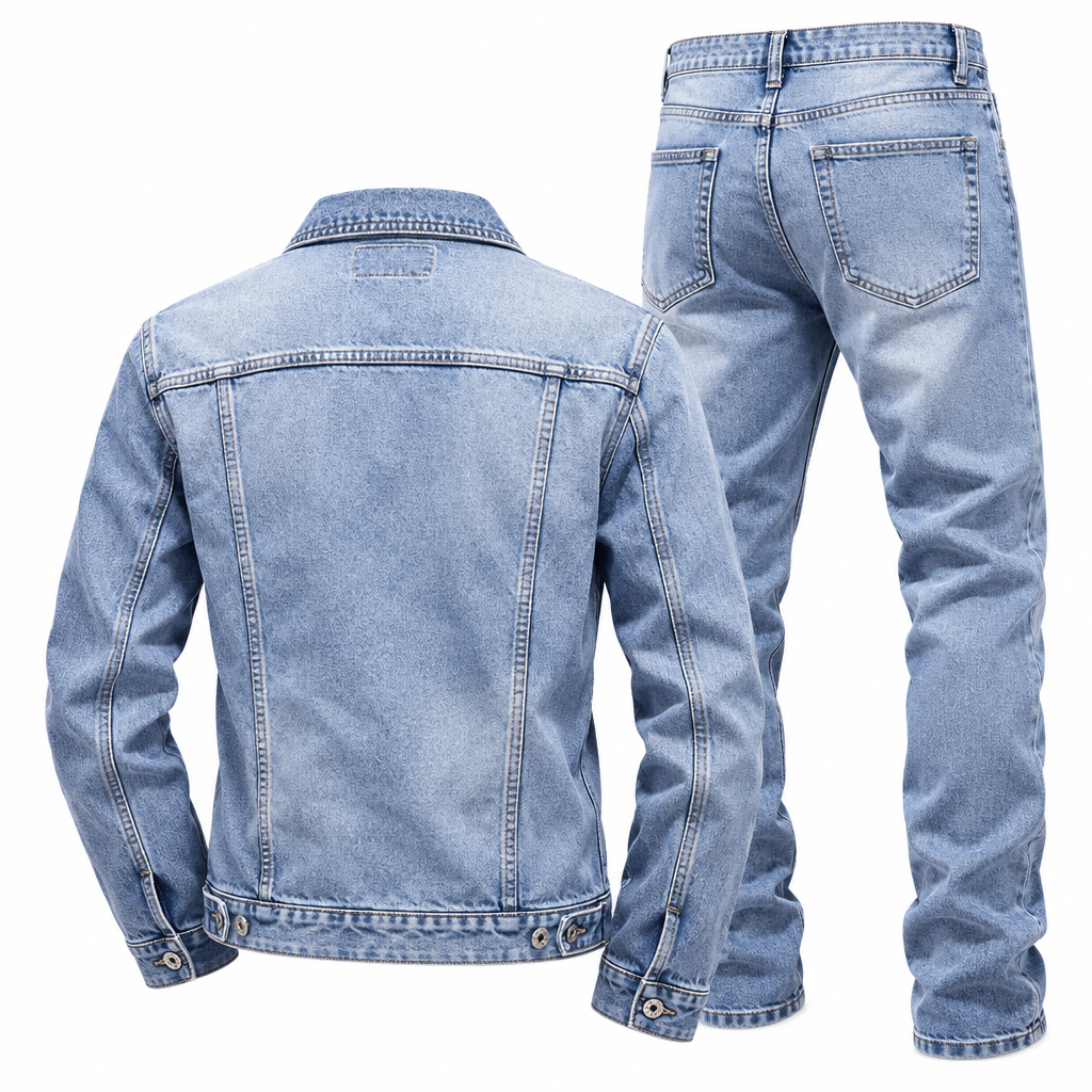 Men's denim two-piece outerwear three-quarter