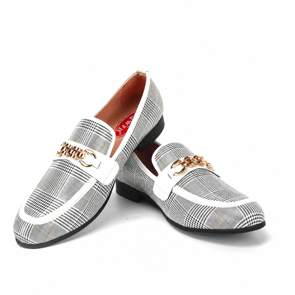 Men's handmade casual loafers breathable dress shoes plaid horsebit