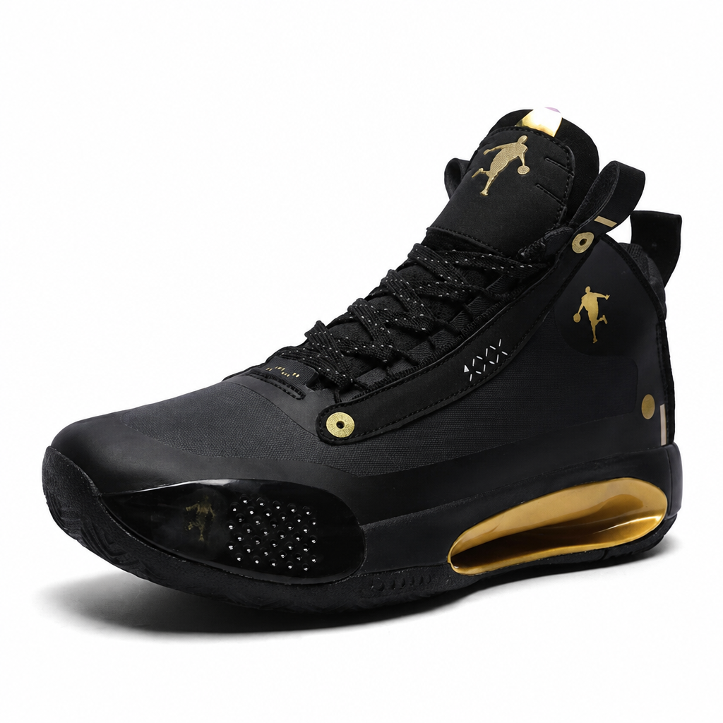 Men's high top cushion basketball training sneakers unisex black gold