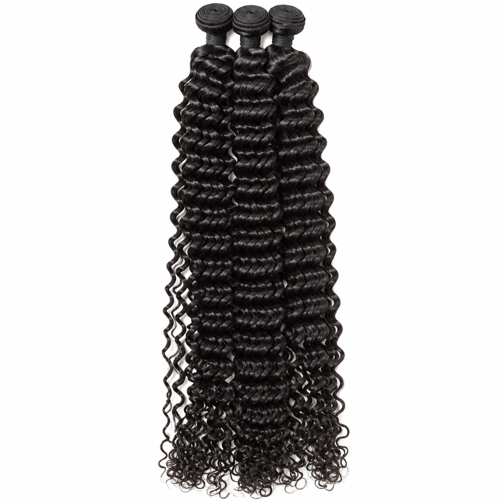 Deep wave Brazilian hair bundles hanging length