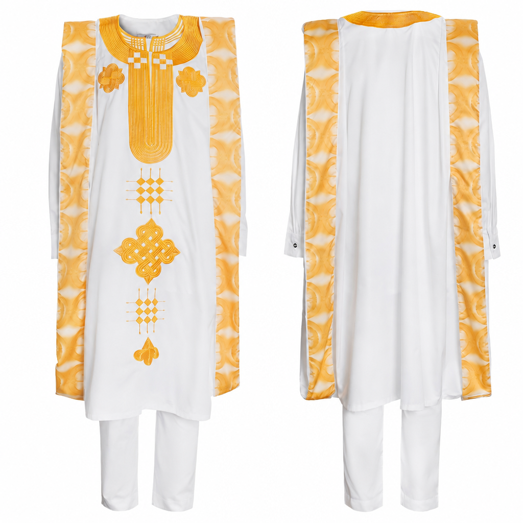 Men's gold embroidered Agbada suit alternate clean angle